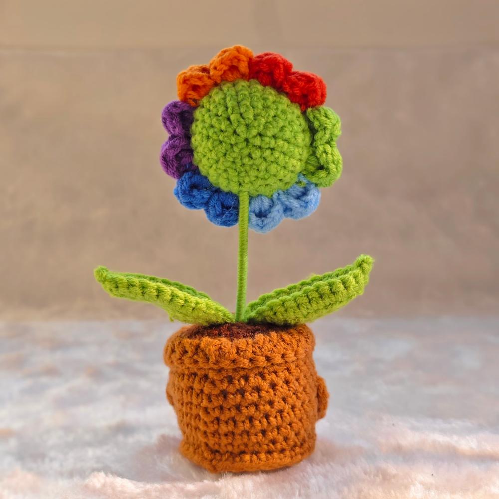 Handmade Crochet Emotional Support Plant: Knitted Flower with Encouraging Card (Desk Decor)