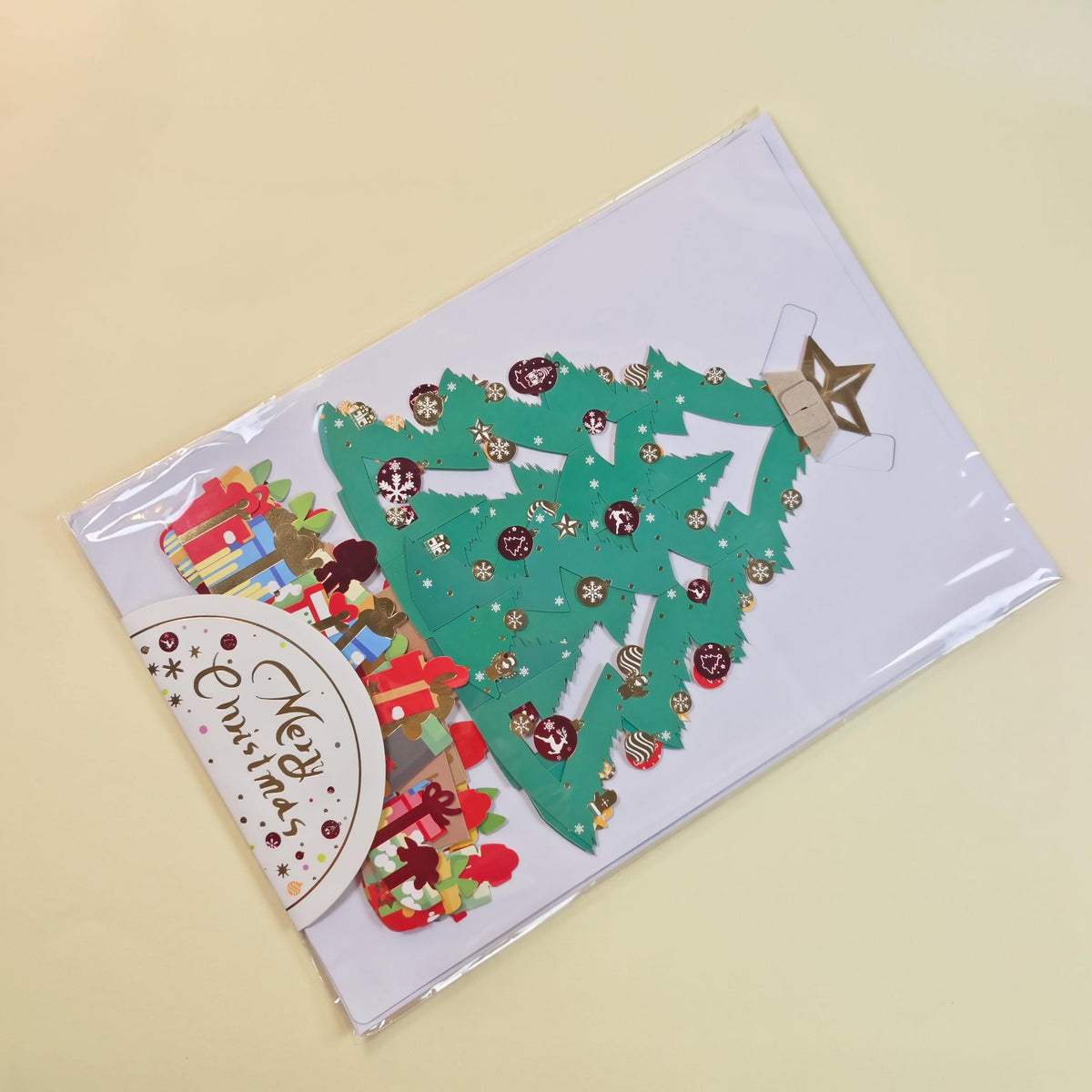 3D Standing Christmas Tree Card with Fold Out Message, Festive Paper Decoration