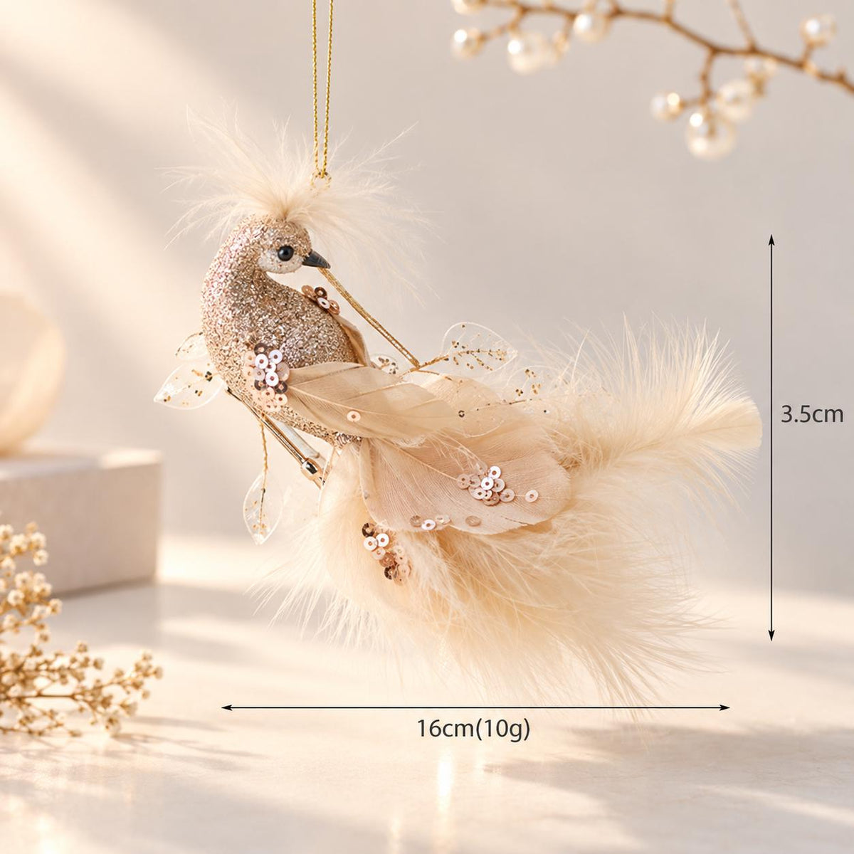 Champagne Gold Christmas Ornaments, Luxury Baubles, Glitter Tree Decorations, Elegant Holiday Decor