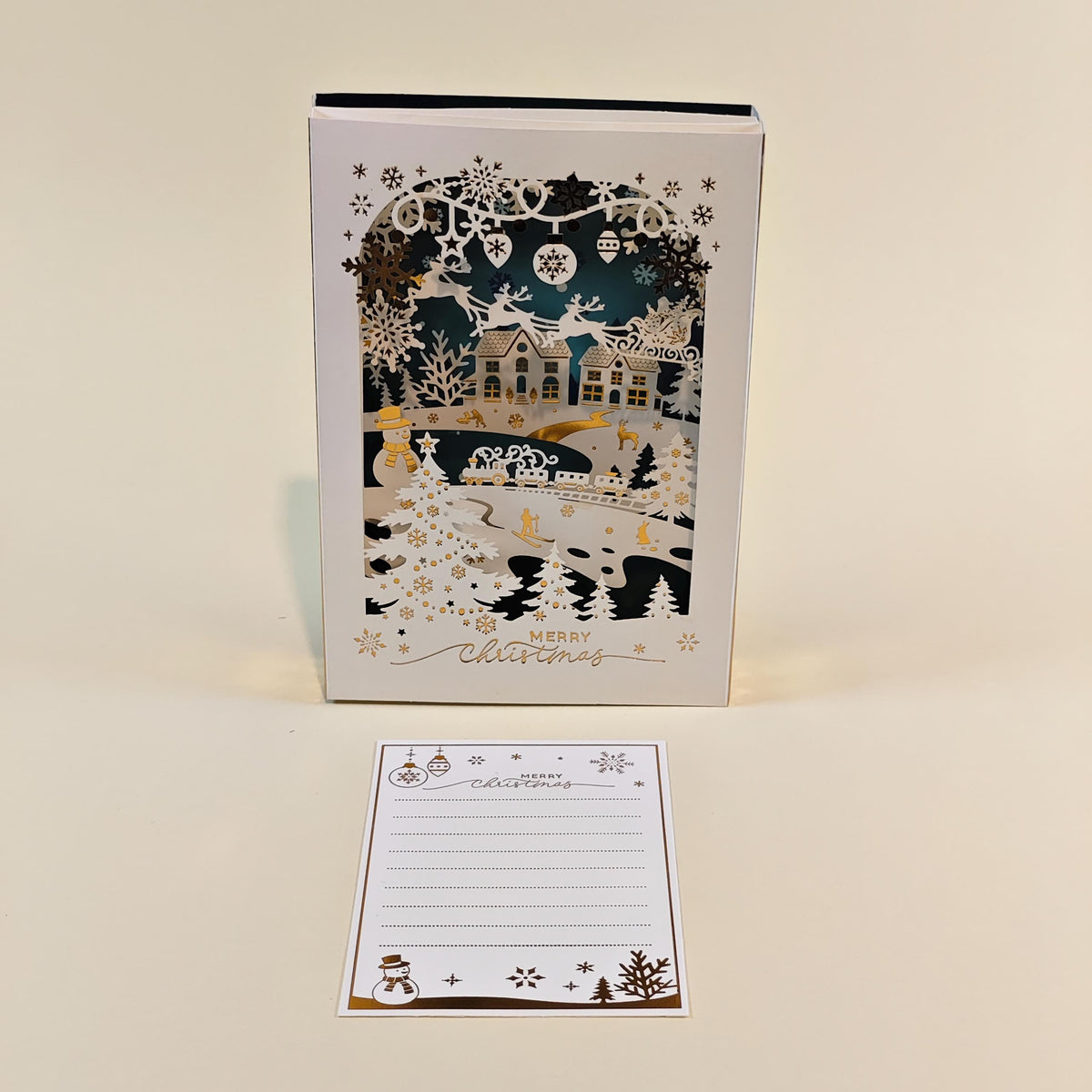 3D Christmas Card, Laser Cut Winter Wonderland, Snowy Village Keepsake with Message Insert