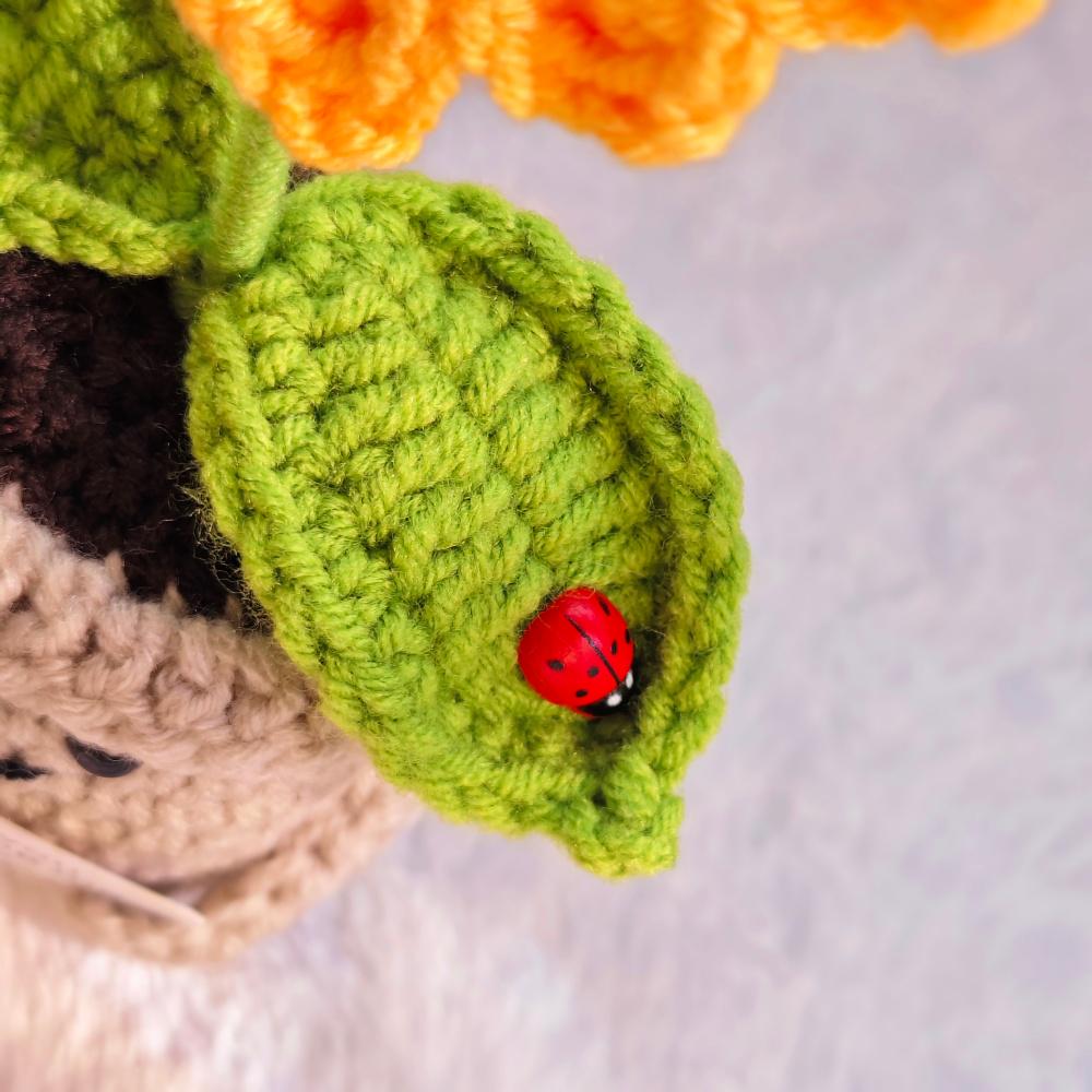 Handmade Crochet Emotional Support Plant: Knitted Flower with Encouraging Card (Desk Decor)