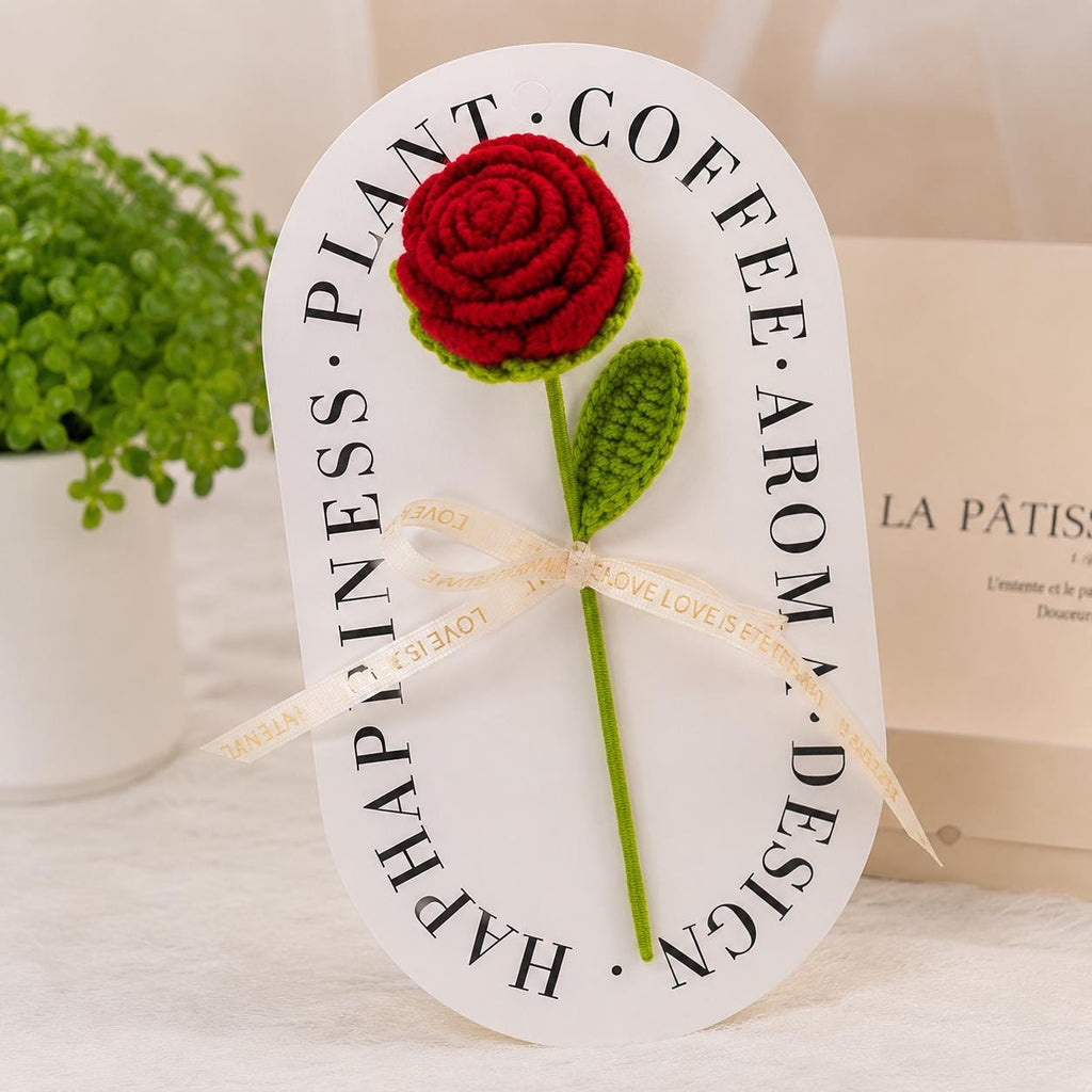 Handmade Crochet Rose Flower Knitted Rose Cotton Yarn Floral Decor