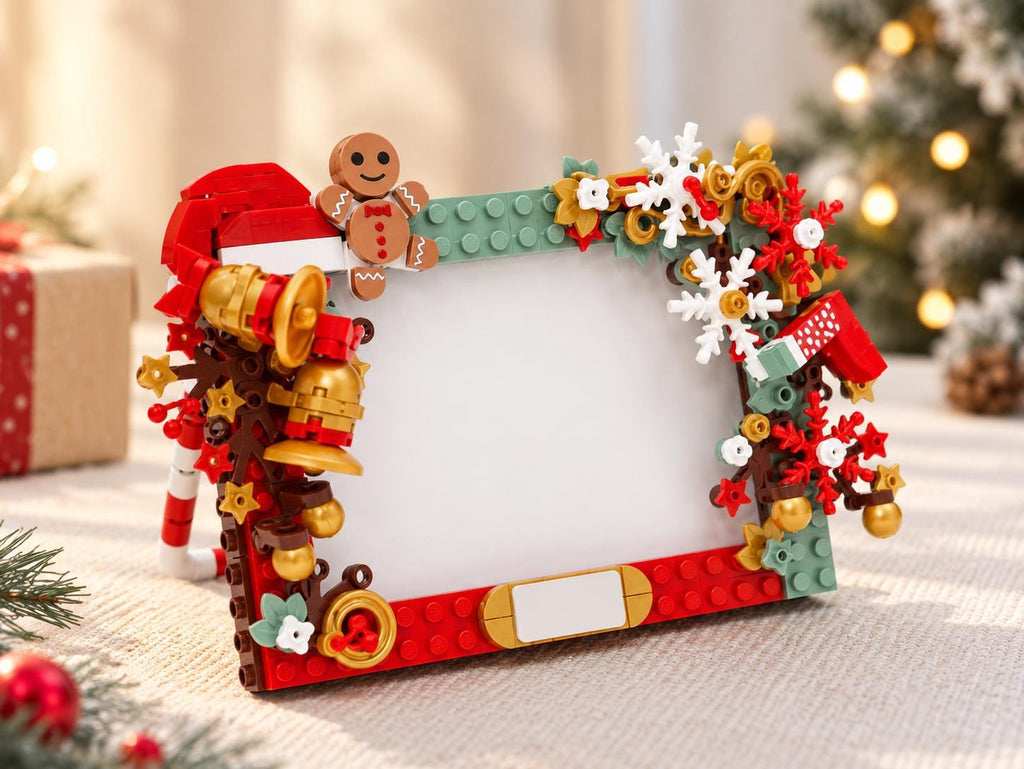 Snowman Christmas Photo Frame Building Set, Festive Brick Picture Frame Decoration