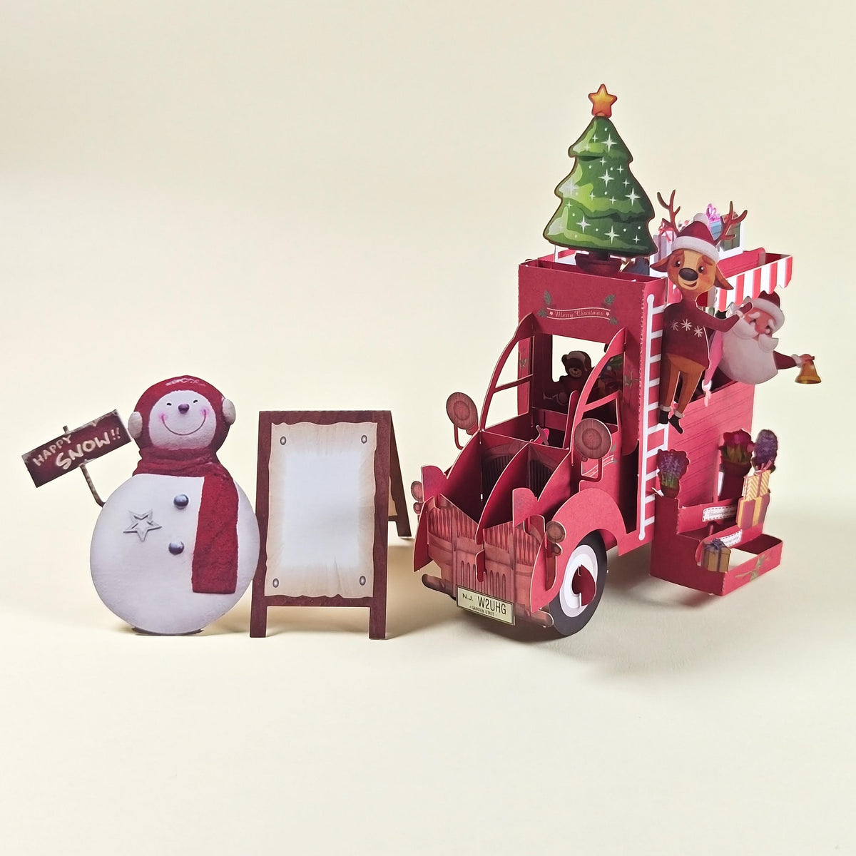 3D Christmas Truck Card with Santa, Reindeer, Snowman and Personal Message Board