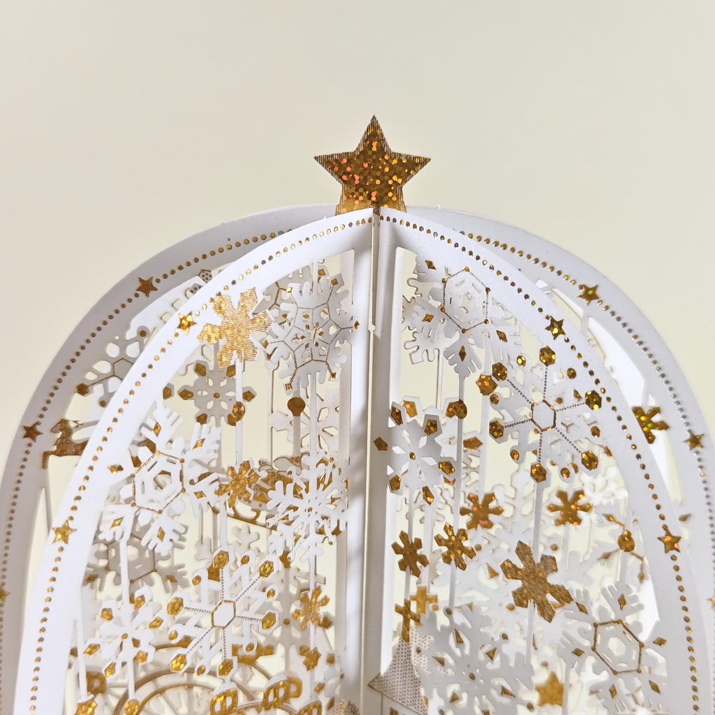 3D Christmas Village Pop Up Card, Gold Foil Snowflake Winter Wonderland Keepsake