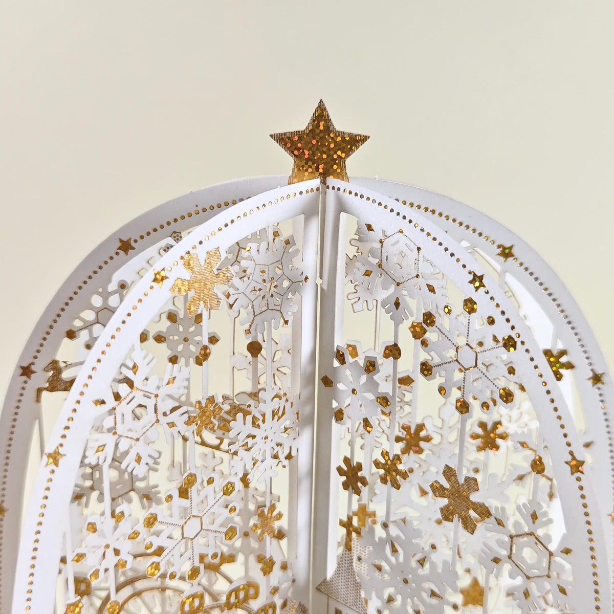 3D Christmas Village Pop Up Card, Gold Foil Snowflake Winter Wonderland Keepsake