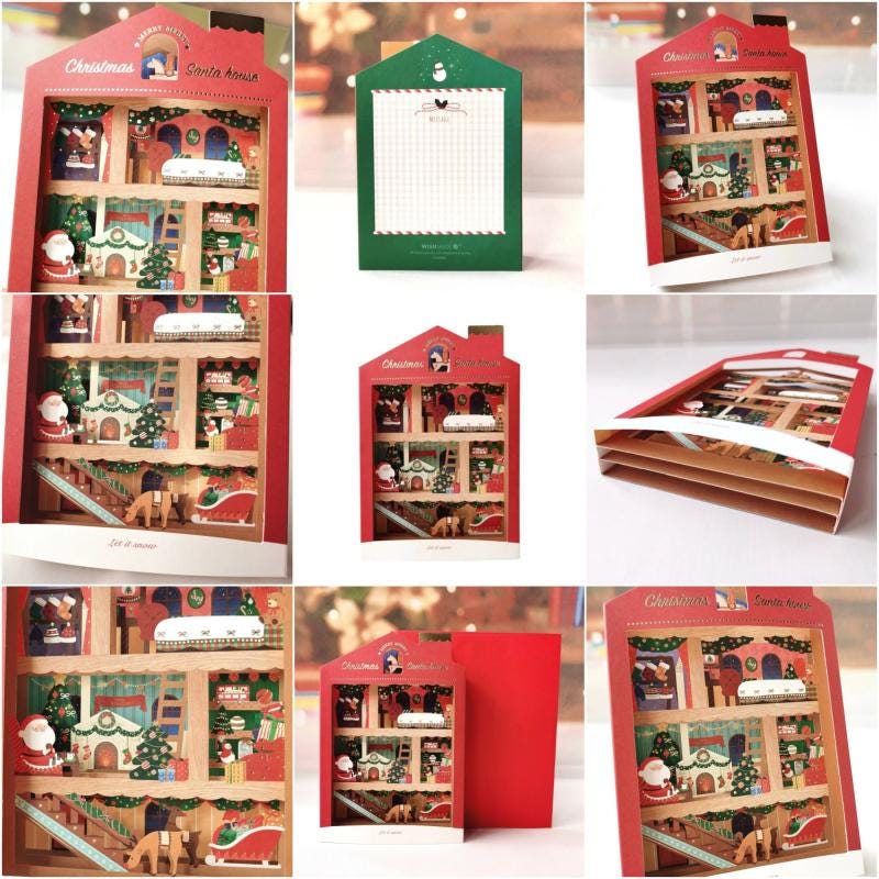 Christmas 3D Pop‑up Paper House Card Hollow Paper Craft Holiday Greeting Note