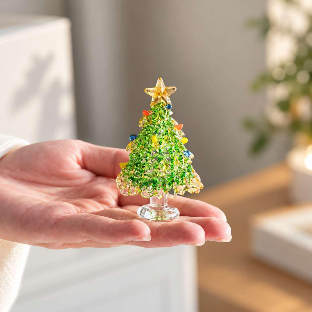 Handmade Glass Christmas Tree Figurine Gift for Holiday Decor Desktop Table Ornament