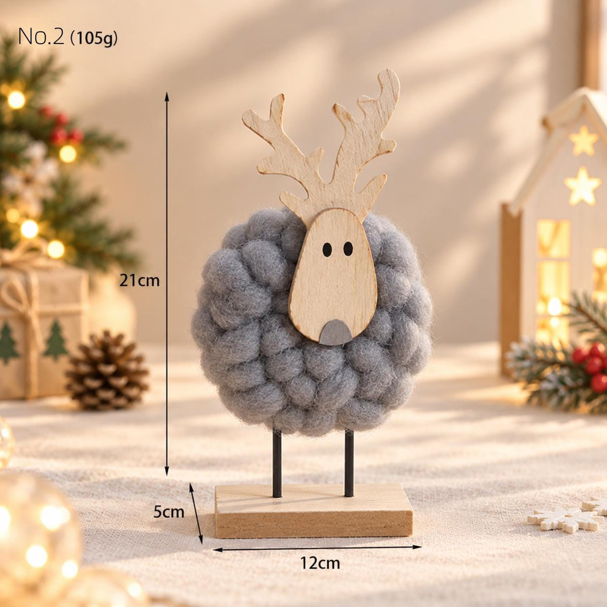 Nordic Christmas Wooden Wool Felt Figurine Reindeer Tree Desktop Home Table Ornament Decor