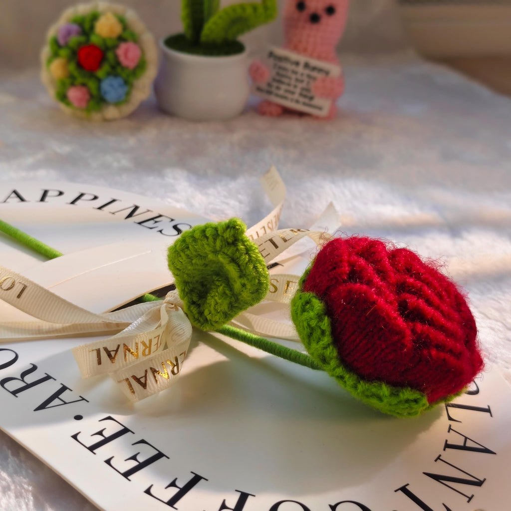 Handmade Crochet Rose Flower Knitted Rose Cotton Yarn Floral Decor