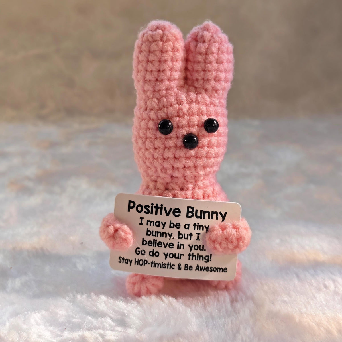 Crochet Positive Bunny Plush, Emotional Support Pocket Friend, Knitted Desk Buddy Gift
