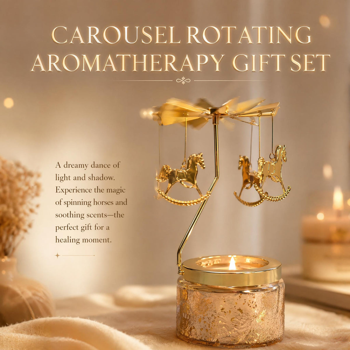 Golden Fairy Candle Carousel, Spinning Tea Light Holder, Romantic Home Decor, Fairy