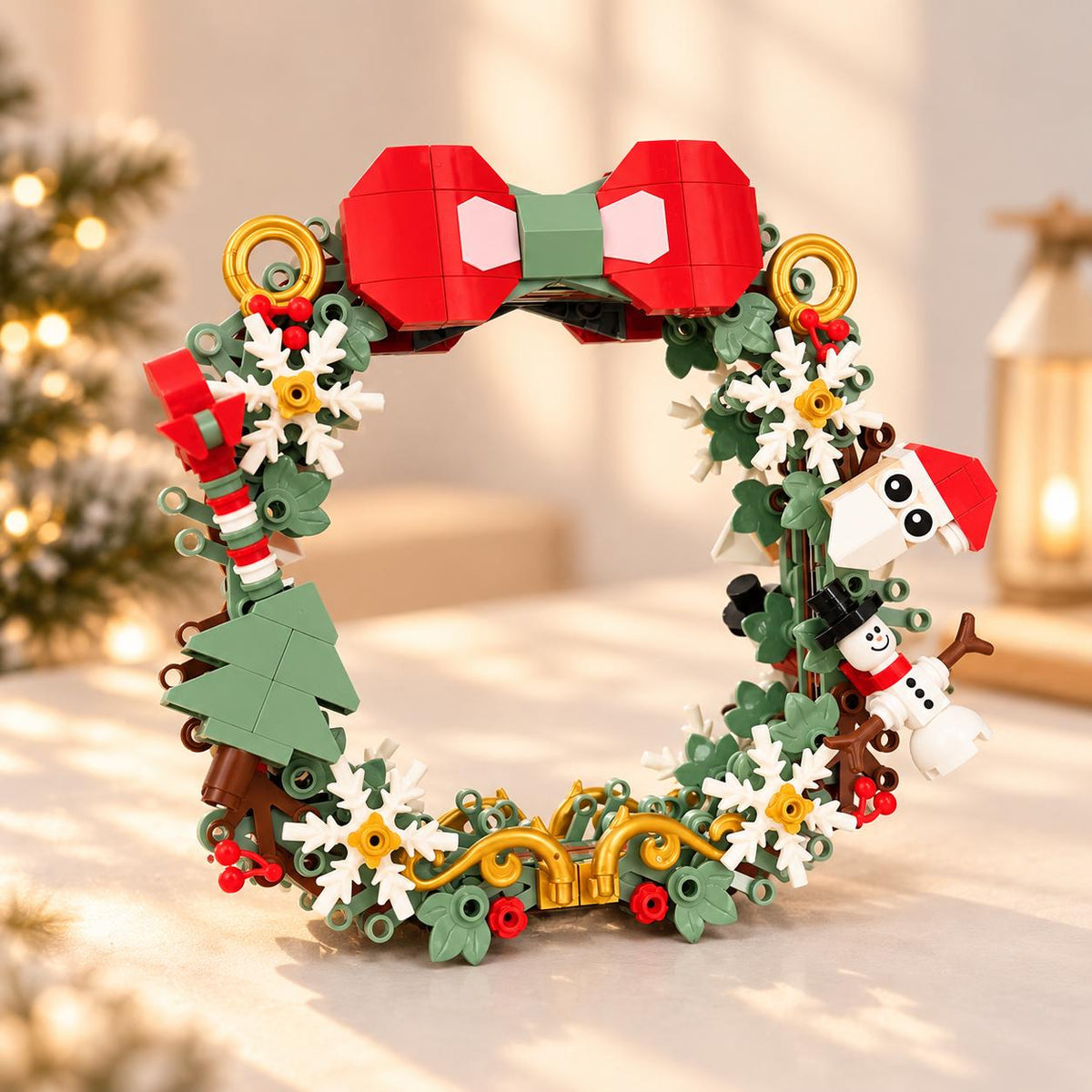 Christmas Wreath Tabletop Mirror Building Set, Festive Brick Vanity Mirror Decoration