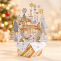 3D Christmas Castle Pop Up Card, Snowy Winter Wonderland Paper Sculpture