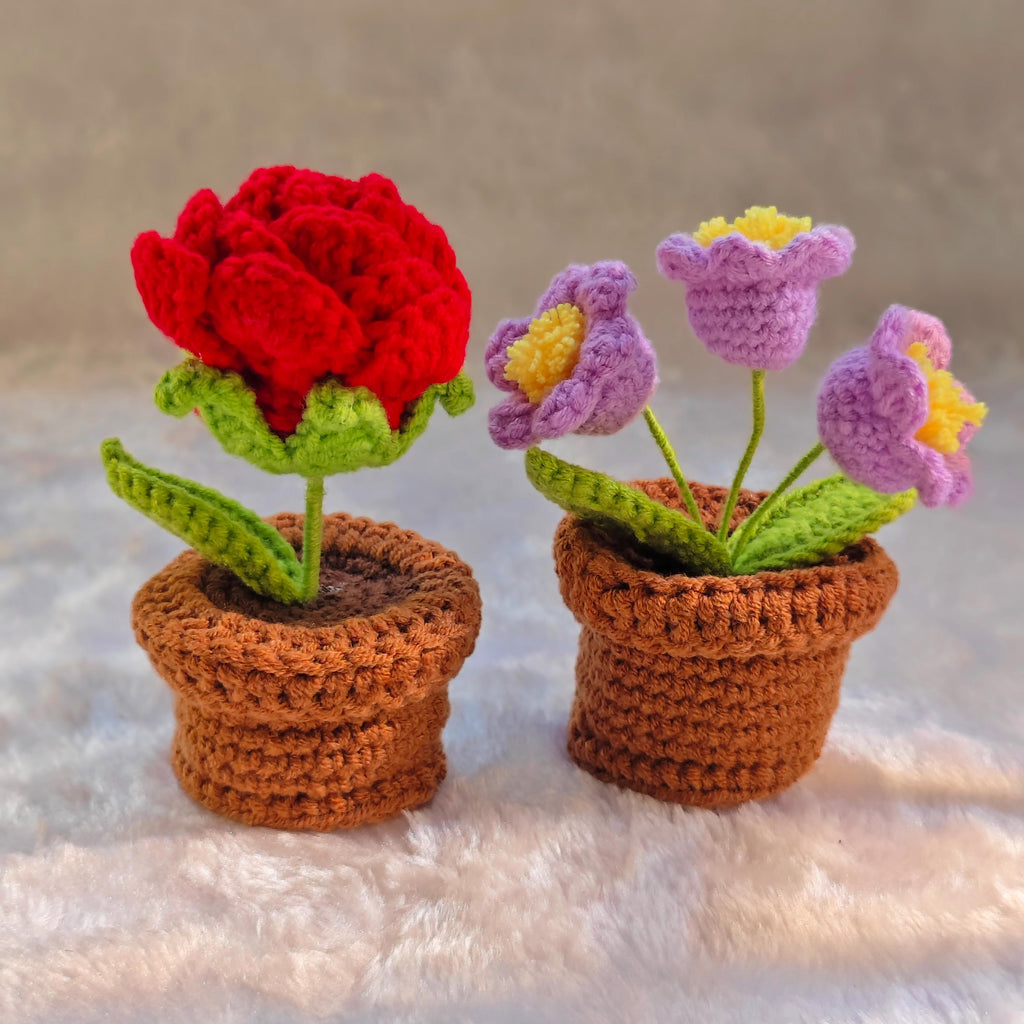 Handmade Crochet Potted Flower Knitted Flower Pot Cotton Yarn Home Decor