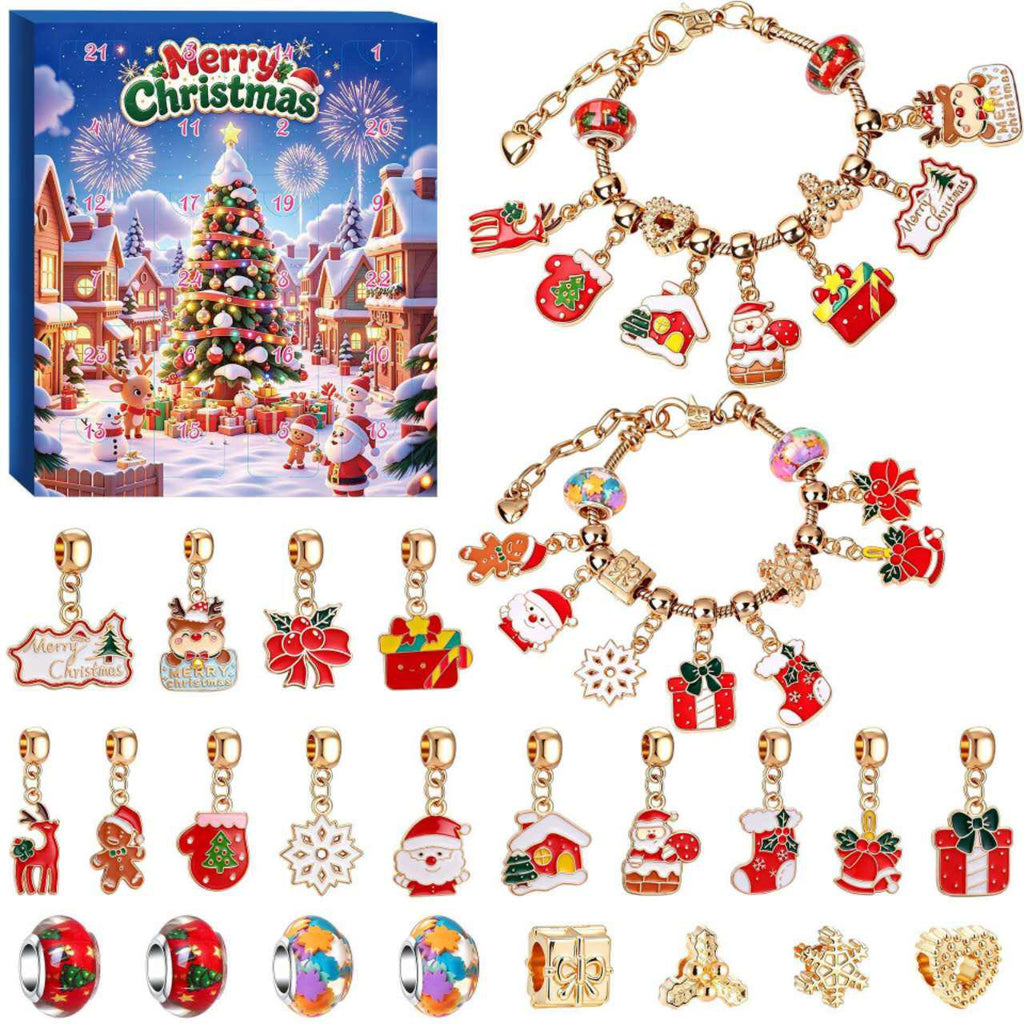 Christmas Charm Bracelet Making Kit, DIY Jewellery Advent Countdown Calendar with Beads and Pendants