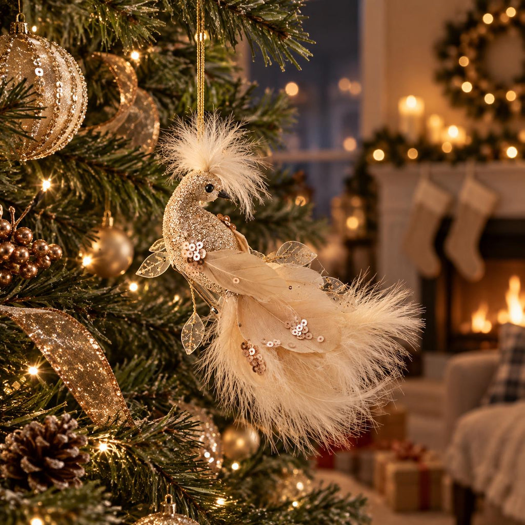 Champagne Gold Christmas Ornaments, Luxury Baubles, Glitter Tree Decorations, Elegant Holiday Decor