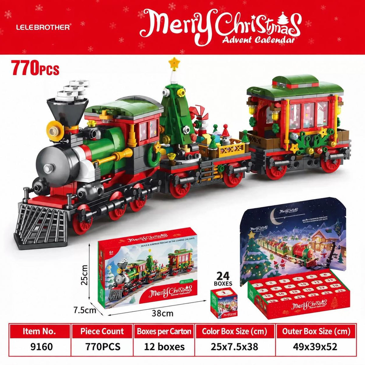 Christmas Train Building Block Advent Calendar 24‑Day Countdown Surprise Toy Set