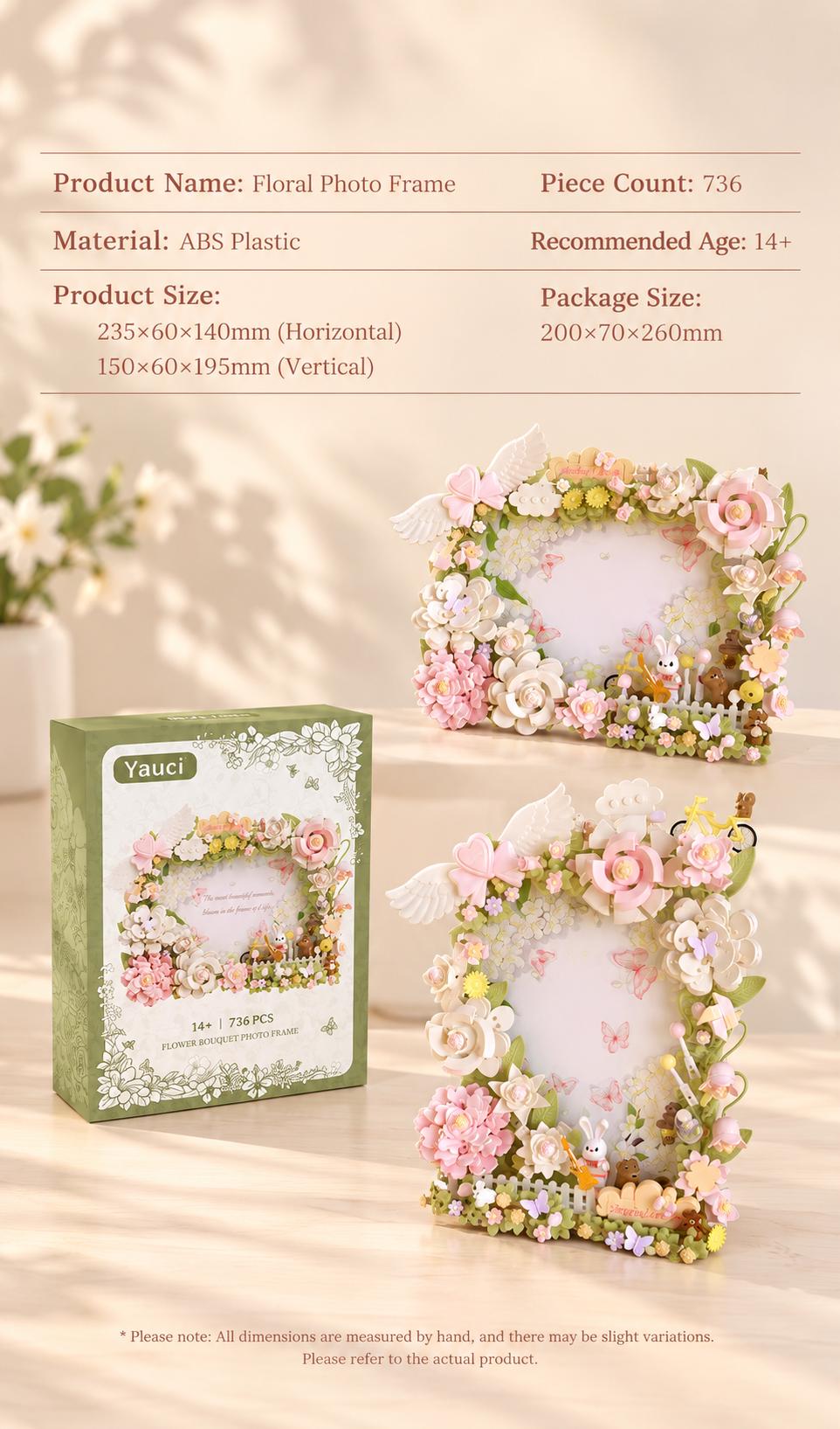 DIY Floral Building Block Photo Frame Kit, 3D Flower Bouquet Craft Project