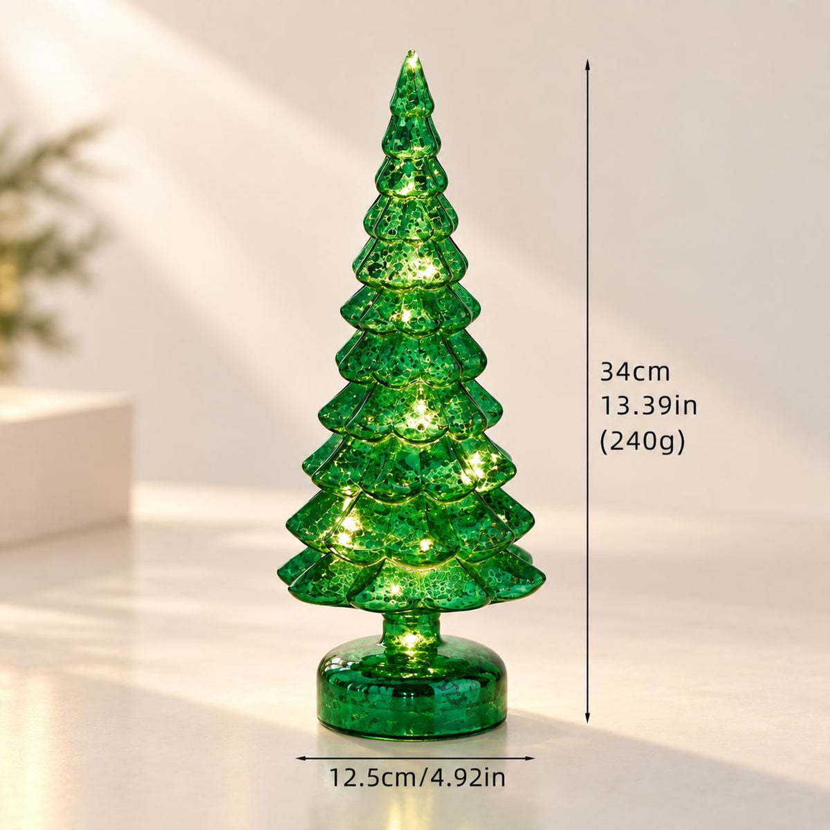 Light Up Glass Christmas Trees, LED Tabletop Christmas Decorations, Gold Red Green