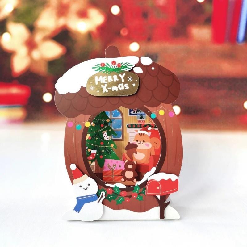 Christmas 3D Pop‑up Paper House Card Hollow Paper Craft Holiday Greeting Note