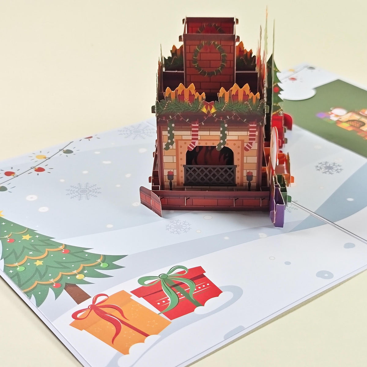 3D Christmas Fireplace Pop Up Card with Santa, Reindeer, Snowman and Festive Tree