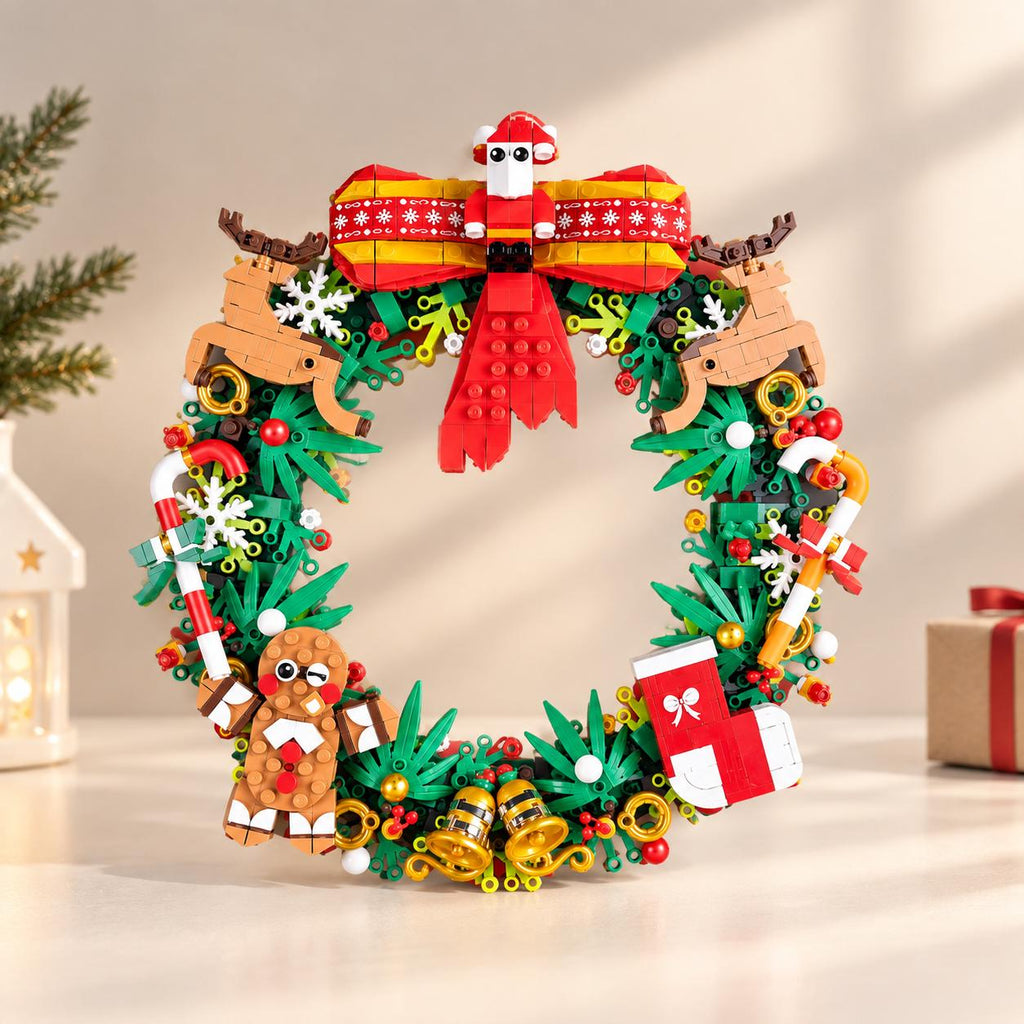 Christmas Wreath Building Set, 30cm Festive Brick Wreath with Santa and Reindeer
