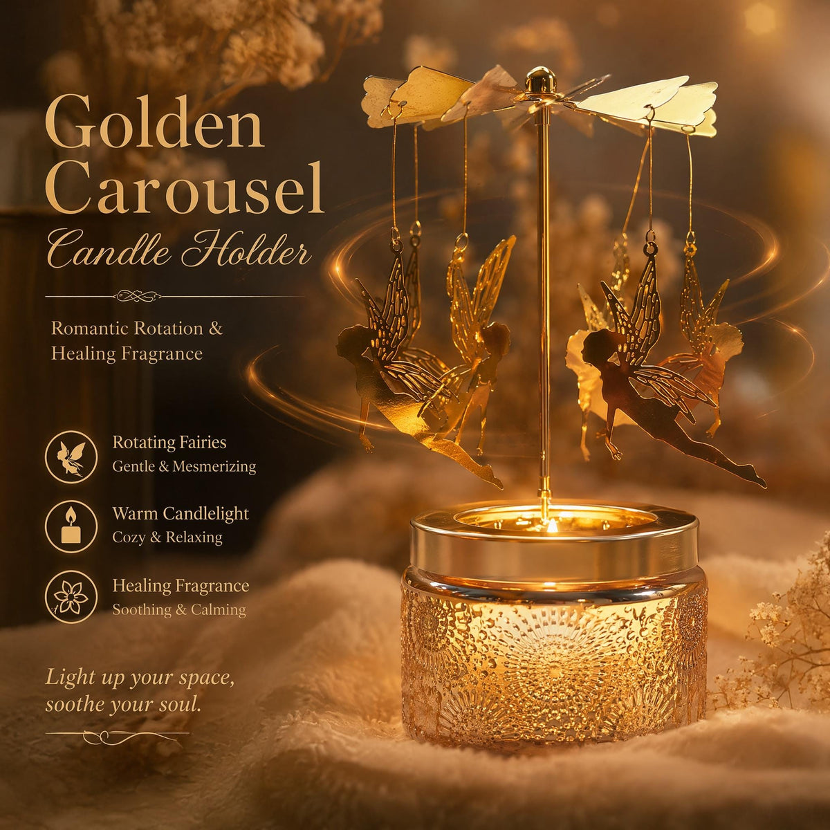 Golden Fairy Candle Carousel, Spinning Tea Light Holder, Romantic Home Decor, Fairy