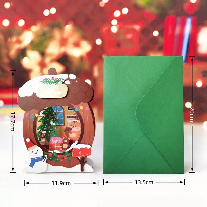 Christmas 3D Pop‑up Paper House Card Hollow Paper Craft Holiday Greeting Note