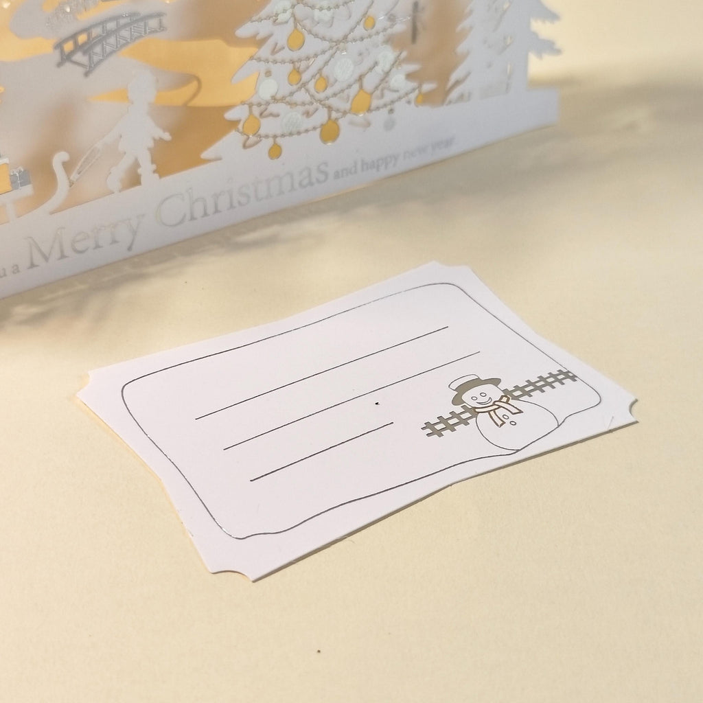 3D Layered Paper Christmas Card, Snowy Village Scene, White and Gold