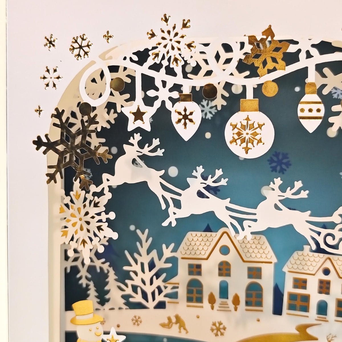 3D Christmas Card, Laser Cut Winter Wonderland, Snowy Village Keepsake with Message Insert