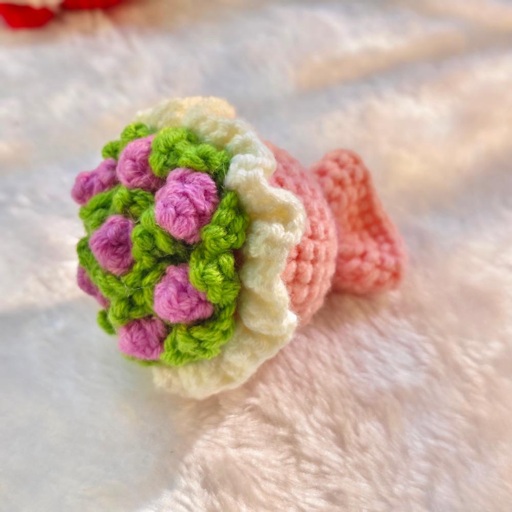 Hand Crocheted Mini Rose Bouquet Handmade Yarn Flower Tabletop Home Ornament Decor