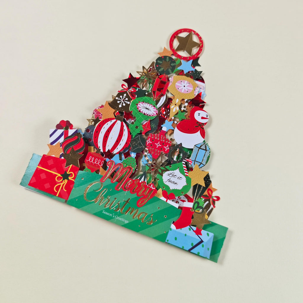 3D Christmas Tree Pop Up Card, Colourful Ornament Display, Festive Paper Greeting