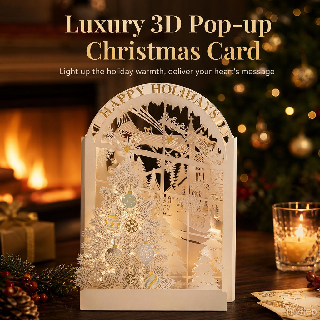 3D Christmas Pop Up Card, White Paper Cut Tree, Holiday Greeting (130mm x 190mm)