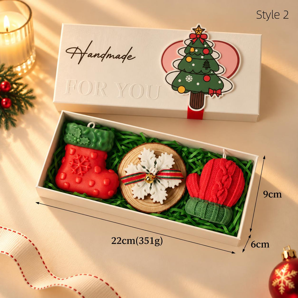 Christmas Scented Candle Set, 3 Piece Handmade Style Holiday Candles, Festive Home Decor Gift Box
