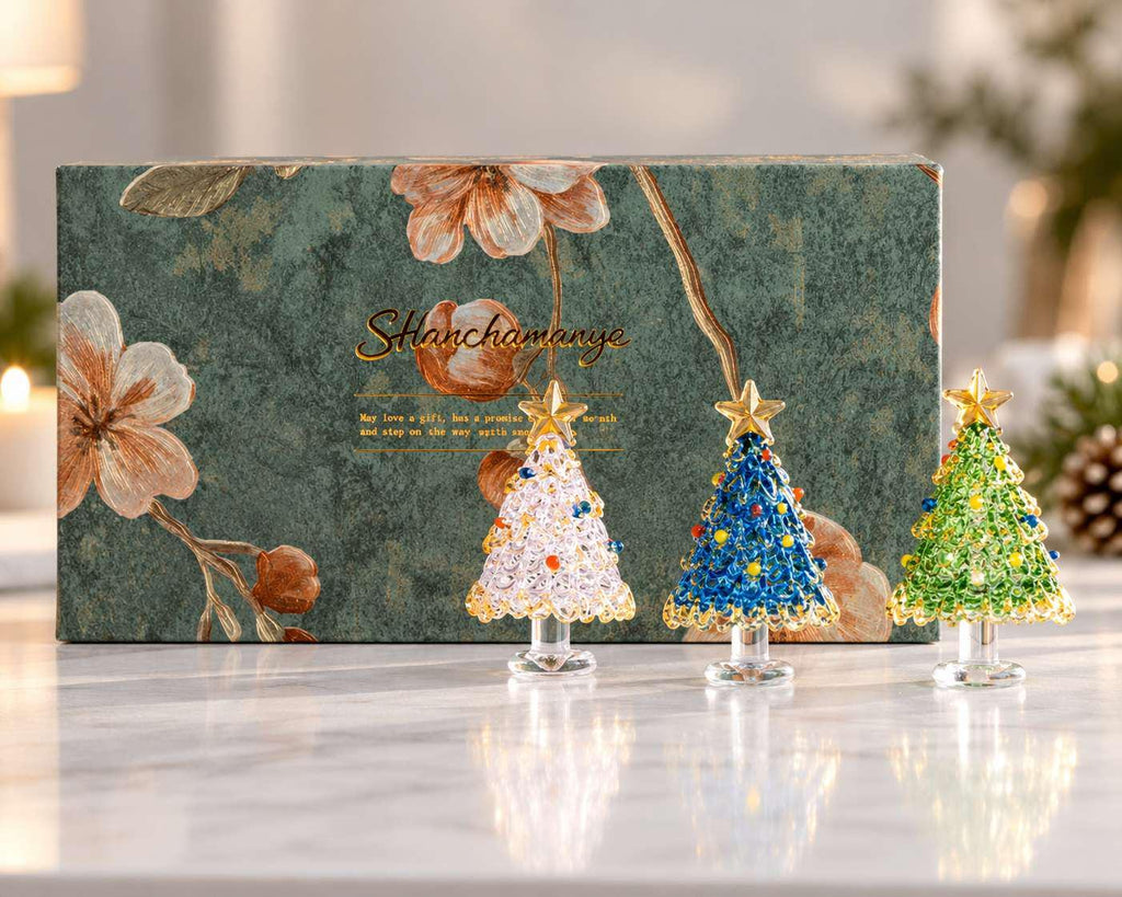 Handmade Glass Christmas Tree Figurine Gift for Holiday Decor Desktop Table Ornament