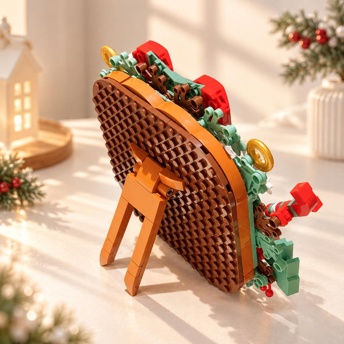 Christmas Wreath Tabletop Mirror Building Set, Festive Brick Vanity Mirror Decoration