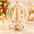 White Gold Snowflake Christmas Pop Up Card, 3D Paper Tree, Festive Keepsake Decoration