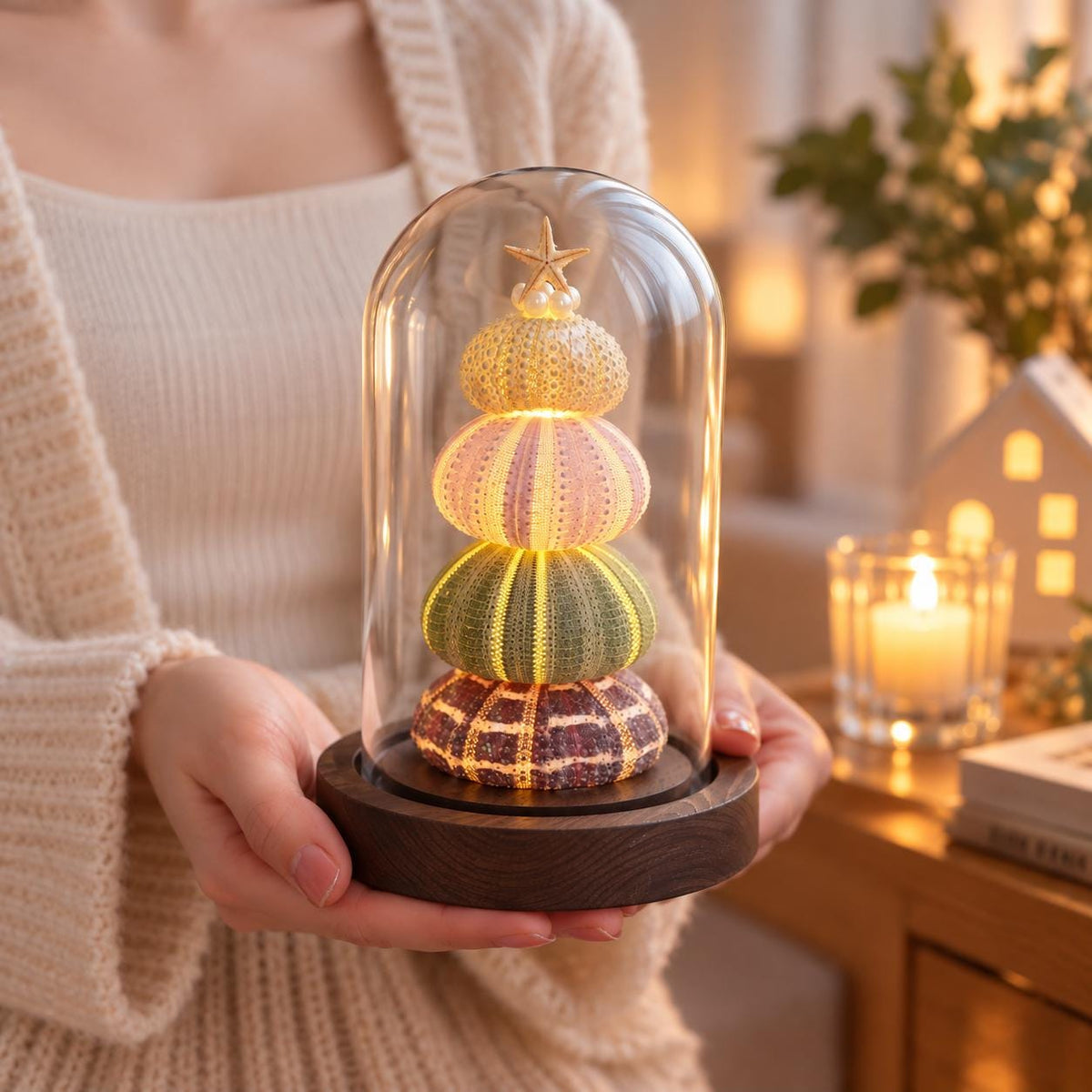 DIY Sea Urchin Lamp Kit Glass Dome Ocean Desk Night Light Gift