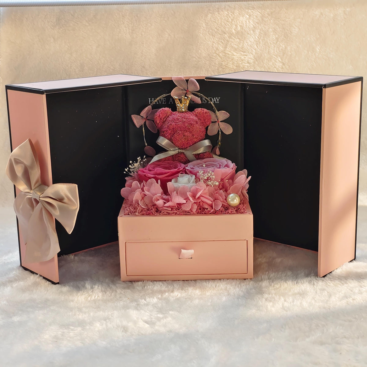 Preserved Real Rose Bear, Long Lasting Flower Arrangement, Romantic Anniversary Gift, Teddy Keepsake