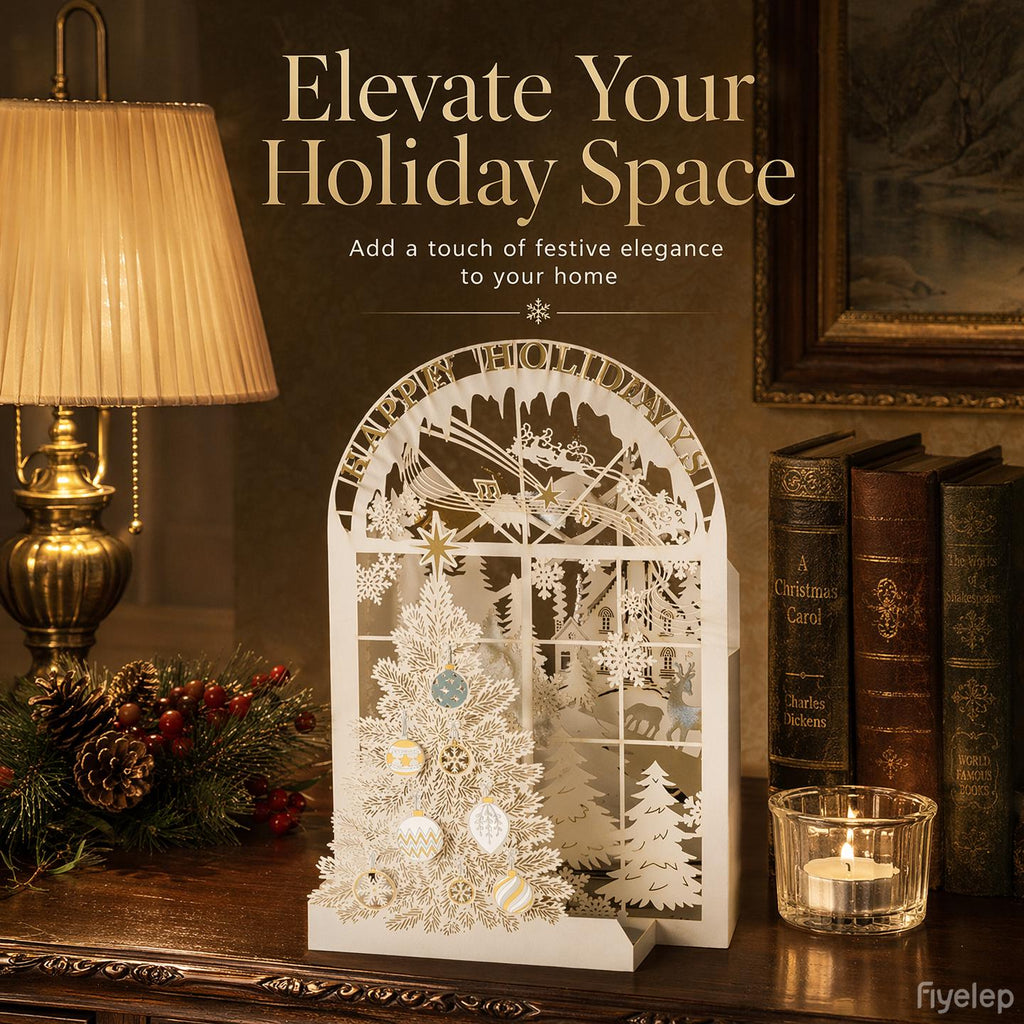 3D Christmas Pop Up Card, White Paper Cut Tree, Holiday Greeting (130mm x 190mm)