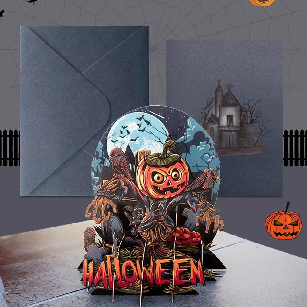 3D Pop-Up Halloween Card, Spooky Skull Pumpkin Scene (Digital Download)