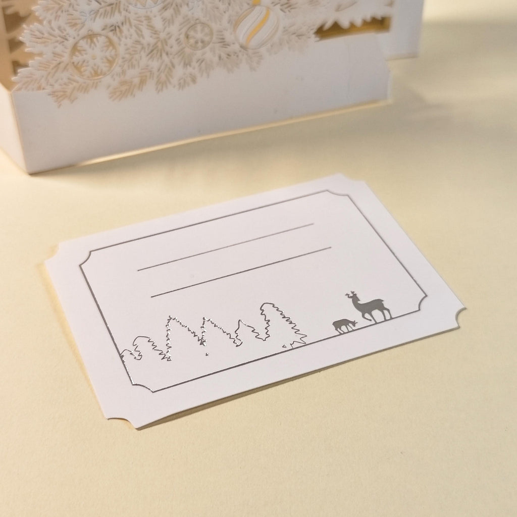 3D Christmas Card, Golden Winter Window: Layered Paper Tree with Separate Message Card
