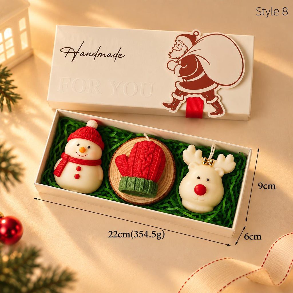 Christmas Scented Candle Set, 3 Piece Handmade Style Holiday Candles, Festive Home Decor Gift Box
