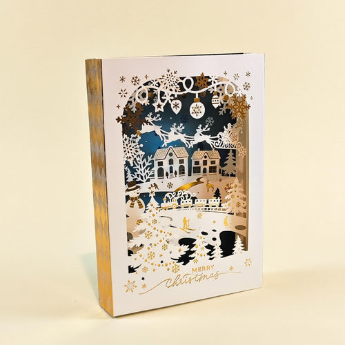3D Christmas Card, Laser Cut Winter Wonderland, Snowy Village Keepsake with Message Insert