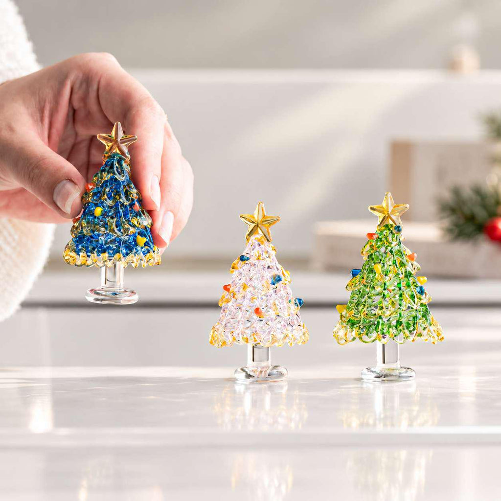 Handmade Glass Christmas Tree Figurine Gift for Holiday Decor Desktop Table Ornament