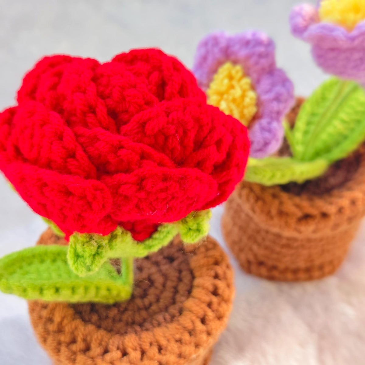 Handmade Crochet Potted Flower Knitted Flower Pot Cotton Yarn Home Decor