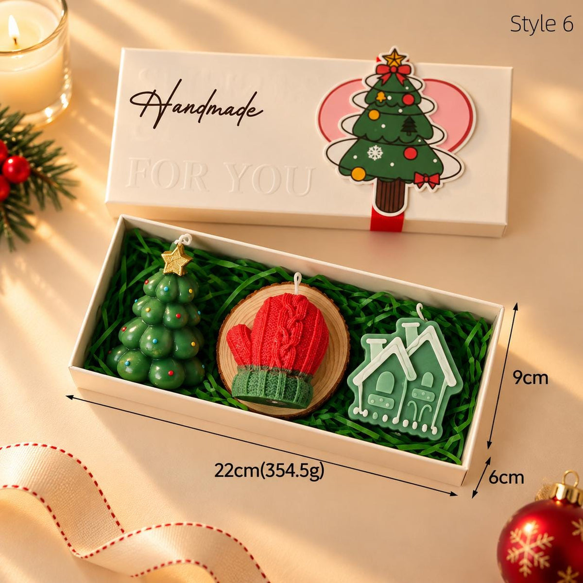 Christmas Scented Candle Set, 3 Piece Handmade Style Holiday Candles, Festive Home Decor Gift Box