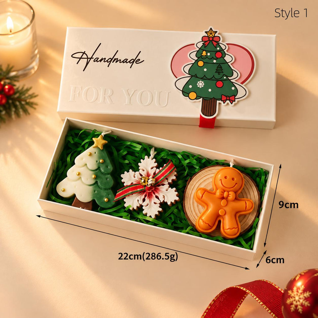 Christmas Scented Candle Set, 3 Piece Handmade Style Holiday Candles, Festive Home Decor Gift Box