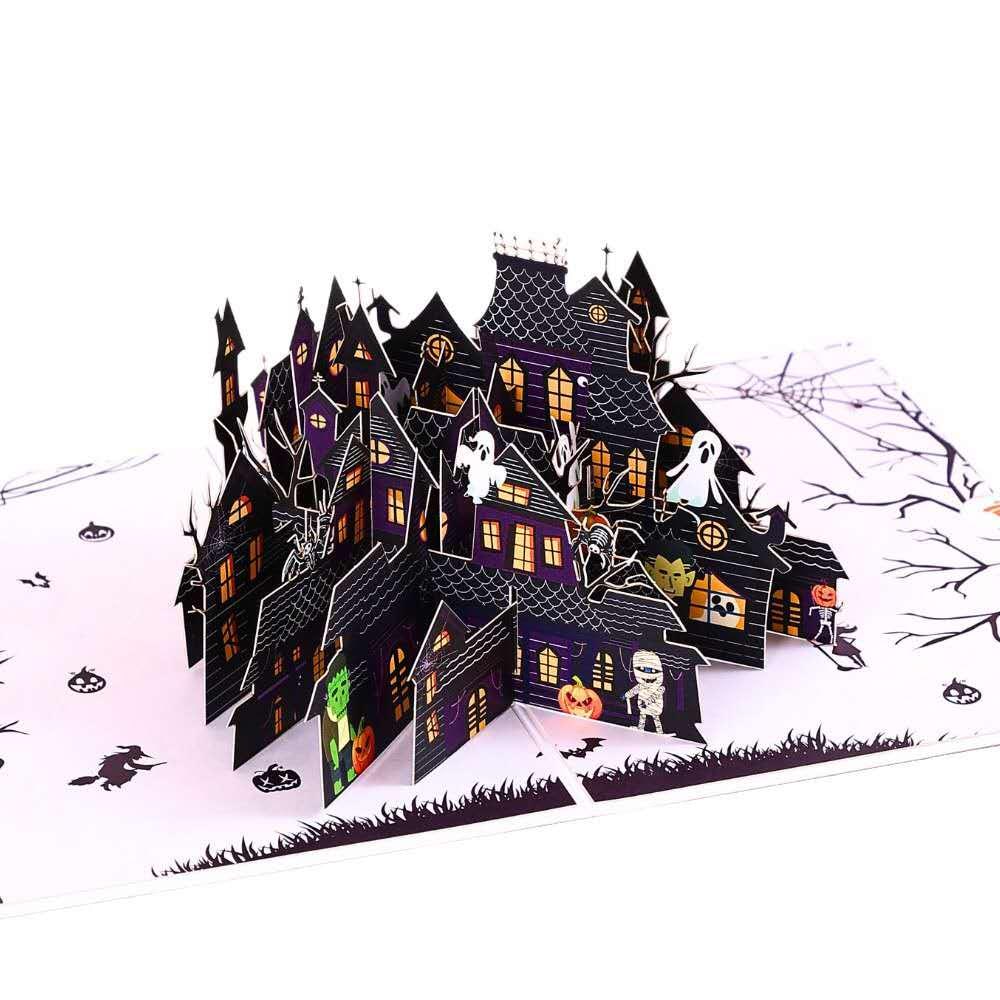 3D Pop-Up Halloween Card, Spooky Skull Pumpkin Scene (Digital Download)
